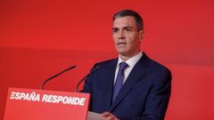 Pedro Snchez, este jueves, en su comparecencia de prensa tras la dimisin del secretario general del PSOE, Santos Cerdn
