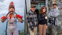 A actriz Isabel Risco caracterizada como Nabiza Girl. � dereita, O actor Alberte Bello, Risco e o director Fran Rei.