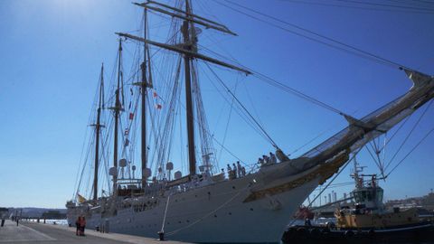 El Juan Sebastin de Elcano, tras su llegada este mircoles al puerto de A Corua