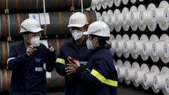 Operarios de Showa Denko en la planta de A Coru�a