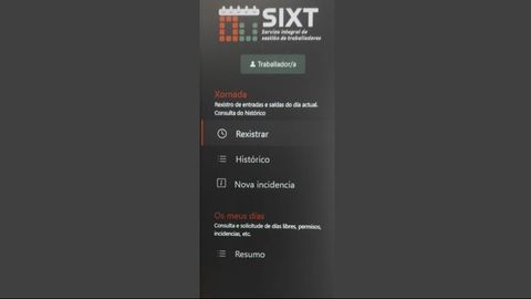 Este es el aspecto de la aplicación que el Concello puso en marcha para que los trabajadores fichen.