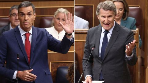 El presidente del Gobierno, Pedro Snchez, y el lder del PP, Alberto Nez Feijoo, durante la sesin de control al Gobierno.