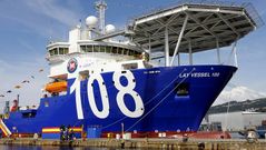Botadura del �Lay Vessel 108� en los astilleros Metalships de Rodman
