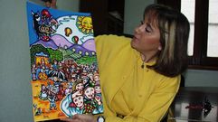 Patere con el cartel para la fiesta del D�a de Portugal en O Barco en el a�o 2000