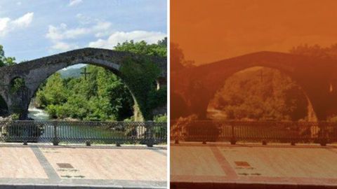 El antes y el despu�s del puente romano de Cangas de On�s, esta vez con el algoritmo de incendio