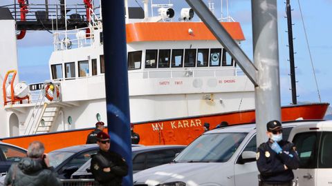 El MV Karar, cuando fue interceptado en abril del 2020 y trasladado al puerto de Vigo durante el primer confinamiento de la pandemia.