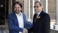 Pablo Iglesias fue recibido por el presidente Torra en el Palau de la Generalitat