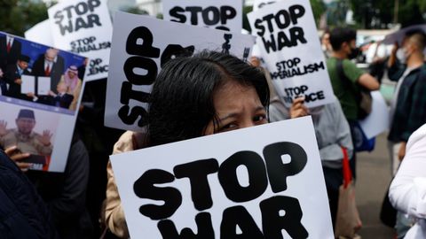 Protesta en Nueva Delhi contra la guerra en Oriente Medio.