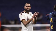 El jugador del Celta Borja Iglesias, tras el partido entre Espa�a y Egipto de este martes en Cornell�.