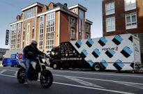 Varios camiones de patrocinadores de la Vuelta Ciclista a Espa�a, ayer en Fonteculler. 