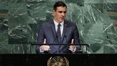 Pedro S�nchez durante su intervenci�n en la Asamblea General de la ONU.
