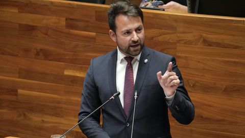 El presidente del PP Asturias, Alvaro Queipo, atiende a la prensa tras la votaci�n final, en el pleno extraordinario de la Junta General del Principado