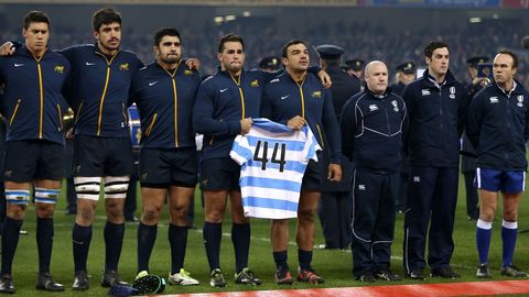 La selecci�n argentina de rugby record� a los tripulantes del San Juan antes de su partido en el  Aviva Stadium de Dubl�n (Irlanda)