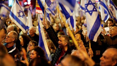 Protestas de ayer en Tel Aviv de israel�es en contra de Netanyahu.