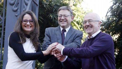 Antonio Montiel, a la derecha, junto a Ximo Puig y Mónica Oltra