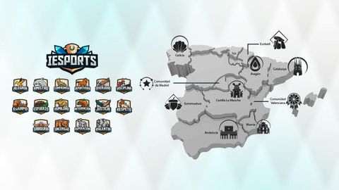 Mapa de las regiones de la Liga IESports, Asturias se halla en la zona mixta junto a otras comunidades