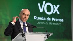 Jorge Buxad�, eurodiputado de Vox, en una rueda de prensa este lunes en Madrid