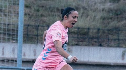 Tati Cruz celebra su primer gol de la temporada, que vali� el triunfo de As Celtas ante el Madrid CFF B.