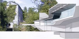 O arquitecto proxectou un edificio para completar o museo. 