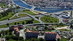 Nudo de bomberos, o enlace norte de la AP-9, en Pontevedra