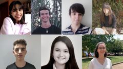 De izquiera a derecha y de arriba abajo: Paz Gonz�lez, Manuel Fern�ndez, Luis Fern�ndez, Johanna P�rez, Jes�s Mohandsalah Ait-Idir, Ana Fanjul y Aida Su�rez. Los estudiantes que han obtenido las mejores notas en la EBAU