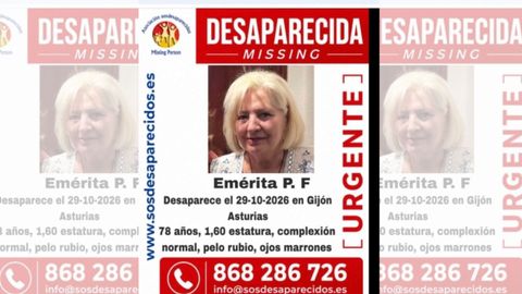 Cartel de b�squeda de una mujer desaparecida en Gij�n: Em�rita P.F..