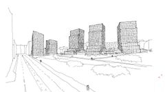 Vista de las tres torres de 17 plantas sobre el parque de Oza, desde la ronda de Outeiro.