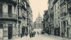 El antiguo arrabal de San Francisco, peque�o eje comercial vinculado a La Escandalera, es uno de los fragmentos del tejido urbano m�s desfigurados por los sucesos de los a�os 30. Fotograf�a de Hauser y Menet, h. 1910