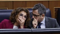 Los ministros Mara Jess Montero y Flix Bolaos, durante el pleno del Congreso que este jueves rechaz la senda de dficit.