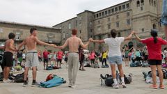 Euforia en la llegada al Obradoiro desde Valen�a