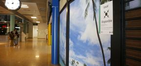 La mayor parte de los locales comerciales del entorno de la estaci�n de tren permanecen tapiados, y muchos de ellos nunca abrieron. 