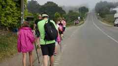 Los peregrinos caminan por el arc�n de la LU-633 en Gonzar, Portomar�n 