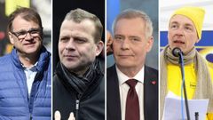 De izquierda a derecha, Juha Sipila (Partido de Centro); Petteri Orpo (Kokoomus); Antti Rinne (Partido Socialdem�crata); y Jussi Halla-Aho (Verdaderos Finlandeses)