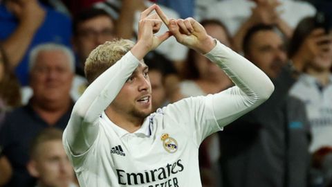 Fede Valverde.Fede Valverde celebra un gol anotado para el Real Madrid