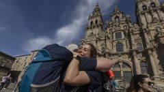 Peregrinos llegando este mi�rcoles a la plaza del Obradoiro.