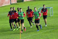 Los jugadores del Lugo durante un entrenamiento 