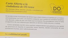 Carta buzoneada por Democracia Ourensana.
