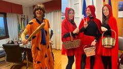 Carlos Mart�nez, alcalde de Vedra (a la izquierda), difrazado de Pedro Picapiedra. A la derecha, el alcalde de Val do Dubra, Diego D�az, junto a dos de las edilas.