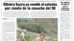 Una p�gina de La Voz publicada en mayo de 1999 en la que se informa sobre el auge que viv�a entonces la denominaci�n Ribeira Sacra en cuanto a venta de vinos 