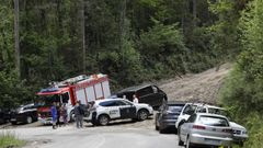 Numerosos medios han participado en el operativo de rescate debido a las dificultades para acceder al lugar donde cay� el pescador, en el r�o Besteburiz, en Ourol