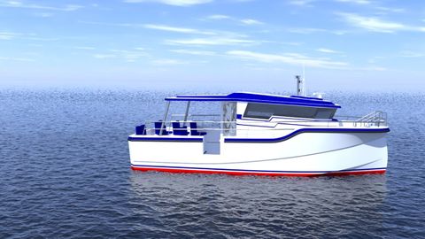 Recreación virtual del barco, de diez metros de eslora y 4,20 de manga, que se está ultimando en un astillero en Laxe