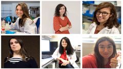 Arriba (de izquierda a derecha) Amanda Guiti�n (Inibic), Iria Gomez (Usc) y  Paula Carpintero (Inibic). Abajo: Lorena Boquete (Universidad de Cambridge)  Laura Muinelo (Hospital Cl�nico Santiago) y Aurora G�mez (CIB Margarita Salas)
