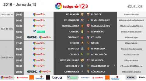 Horarios de la Jornada 15 de LaLiga 123