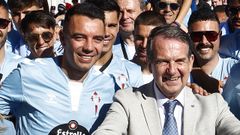 Iago Aspas y Abel Caballero, en la celebraci�n de la clasificaci�n del Celta para Europa hace casi un a�o, cuando se anunci� la futura escultura.