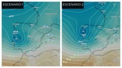 En el escenario 1, Marta entrar�a por el norte de Portugal y el temporal ser�a menor en Galicia. En el 2 cruzar�a la comunidad provocando lluvias intensas y nieve a partir de los 900 metros