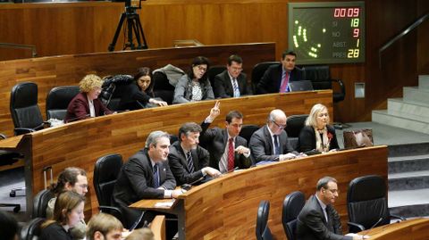 Una de las votaciones en el pleno de hoy de la Junta General del Principado