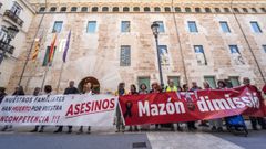 Varias asociaciones de vctimas de la dana, concentradas frente al acceso principal a las Cortes Valencianas.
