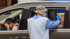 Pruebas PCR en el autoCOVID para la recogida de muestras en el pol�gono de Guadamia, Asturias