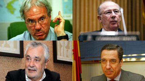 Arriba a la izquierda, Jos� Barrionuevo; debajo, Jos� A. Gri��n. Arriba a la derecha, Rodrigo Rato; debajo, Eduardo Zaplana.