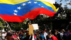 Protesta en Caracas contra la orden de Estados Unidos de bloquear barcos petroleros que operan en Venezuela